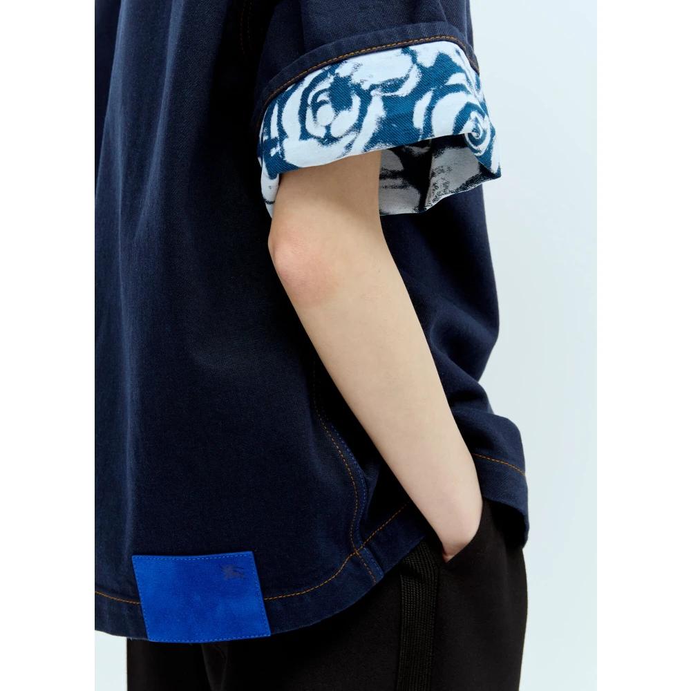 Burberry Denim Shirt met Rozenprint Blue Dames