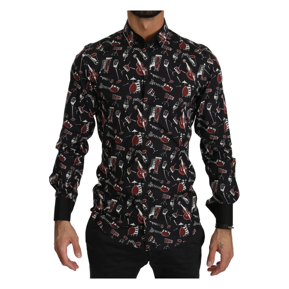 Dolce & Gabbana Men's Black Musical Instrut Slim Fit Shirt