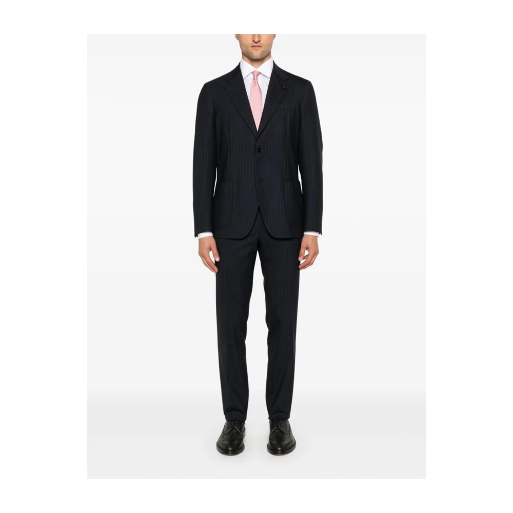 Lardini Blauw Pinstripe Blazer en Broek Set Blue Heren
