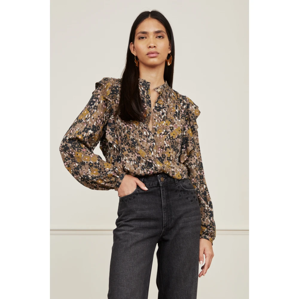 Fabienne Chapot Bibi Tess Blouse met Ballonmouwen Brown Dames