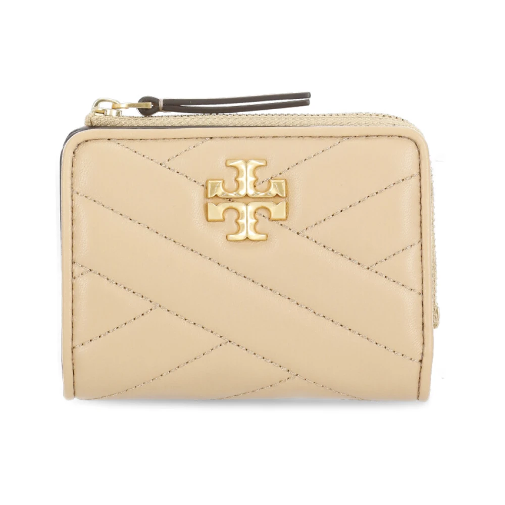 TORY BURCH Gewatteerde Leren Portemonnee met Metalen Logo Beige Dames