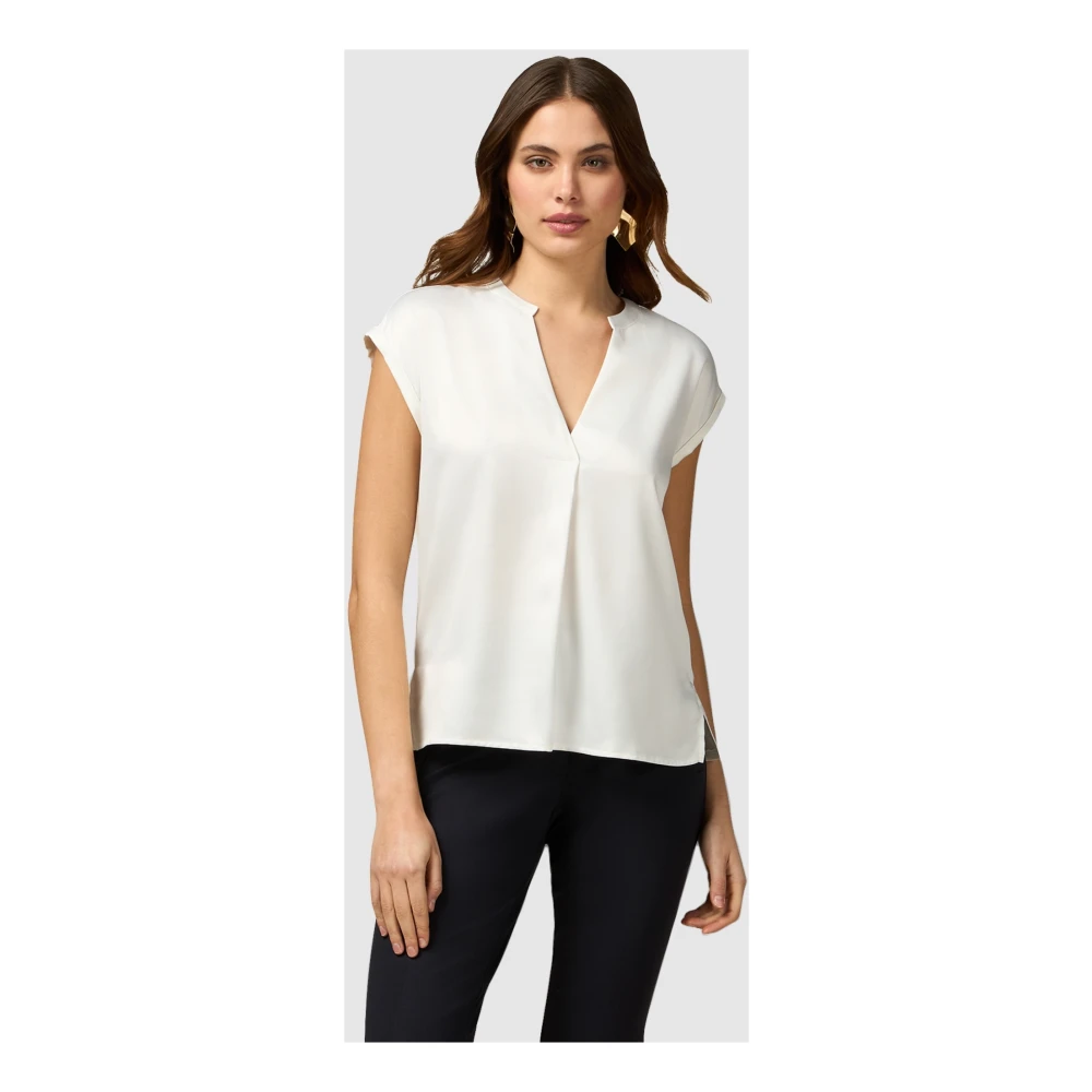 Oltre V-hals T-shirt van twee materialen White Dames