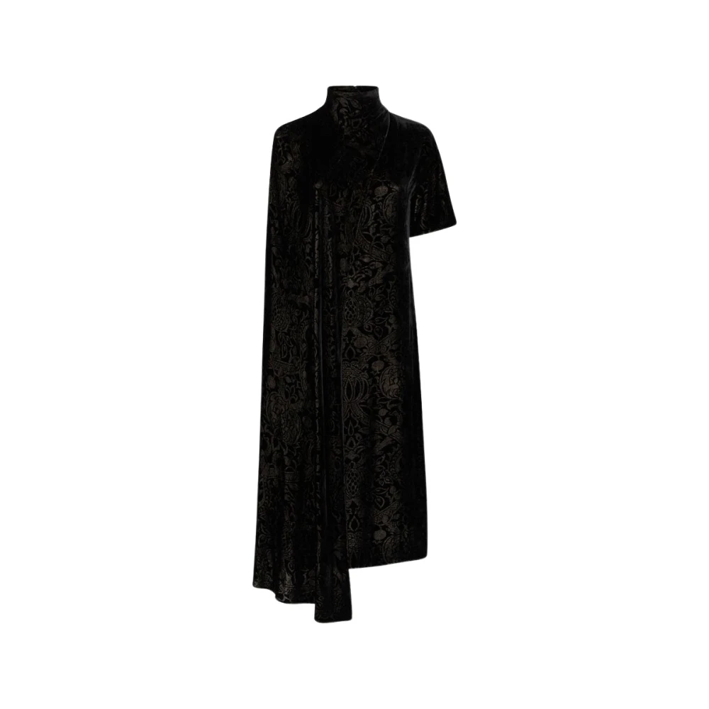 Roberto Cavalli Midi Dresses, Female, M, Brocade Print Midi Dress With Ruffle Black