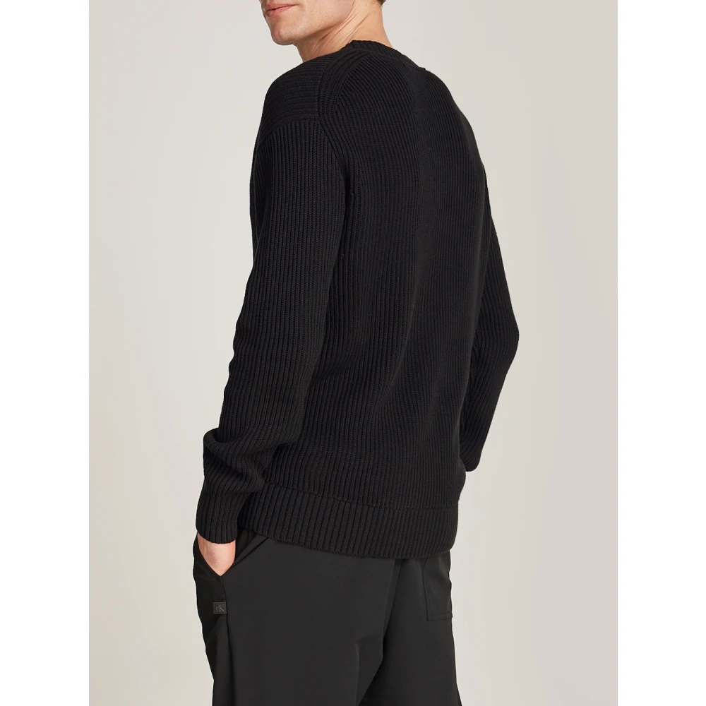 Calvin Klein Grijze Geribbelde Trui Lineaire Stijl Black Heren