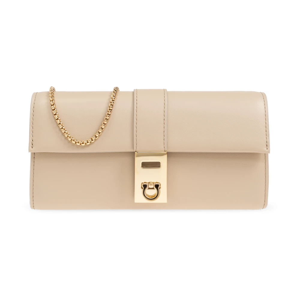 Salvatore Ferragamo Leren portemonnee aan een ketting Beige Dames
