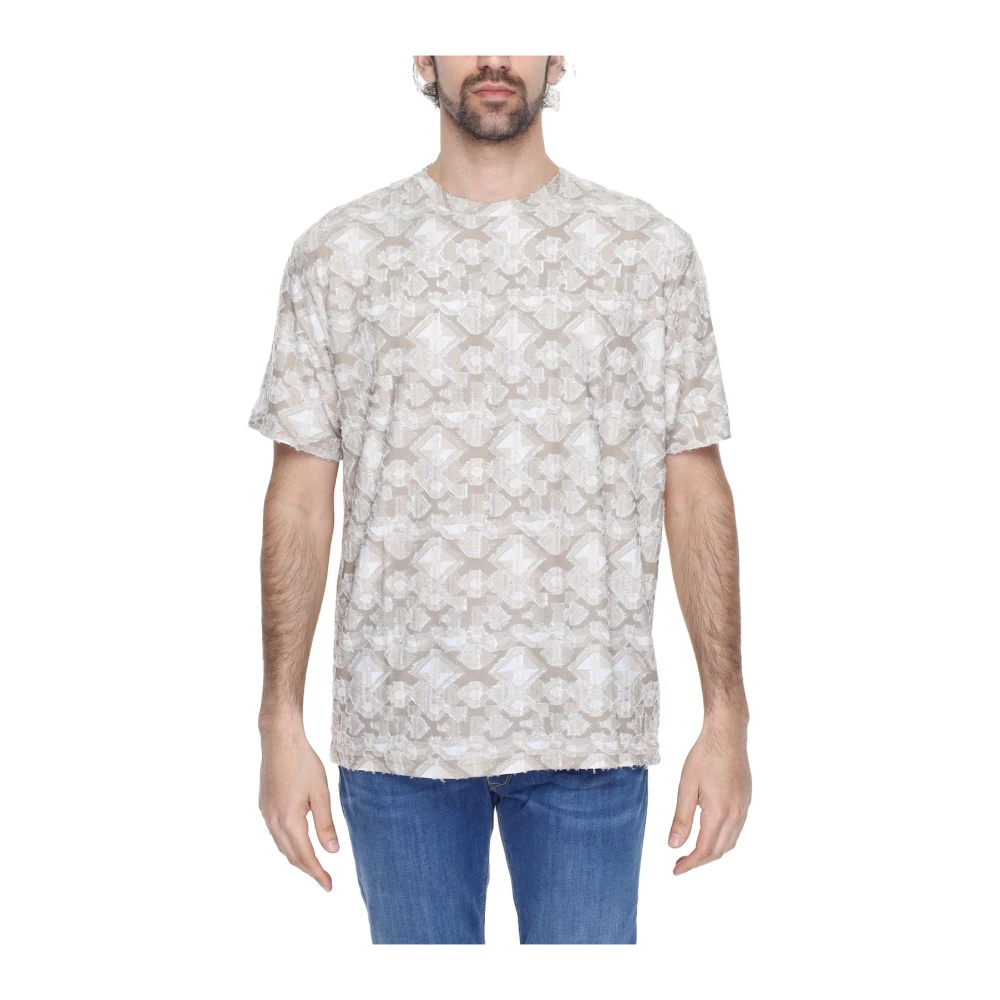 Antony Morato Men's Beige Textured Geometric Print Tshirt