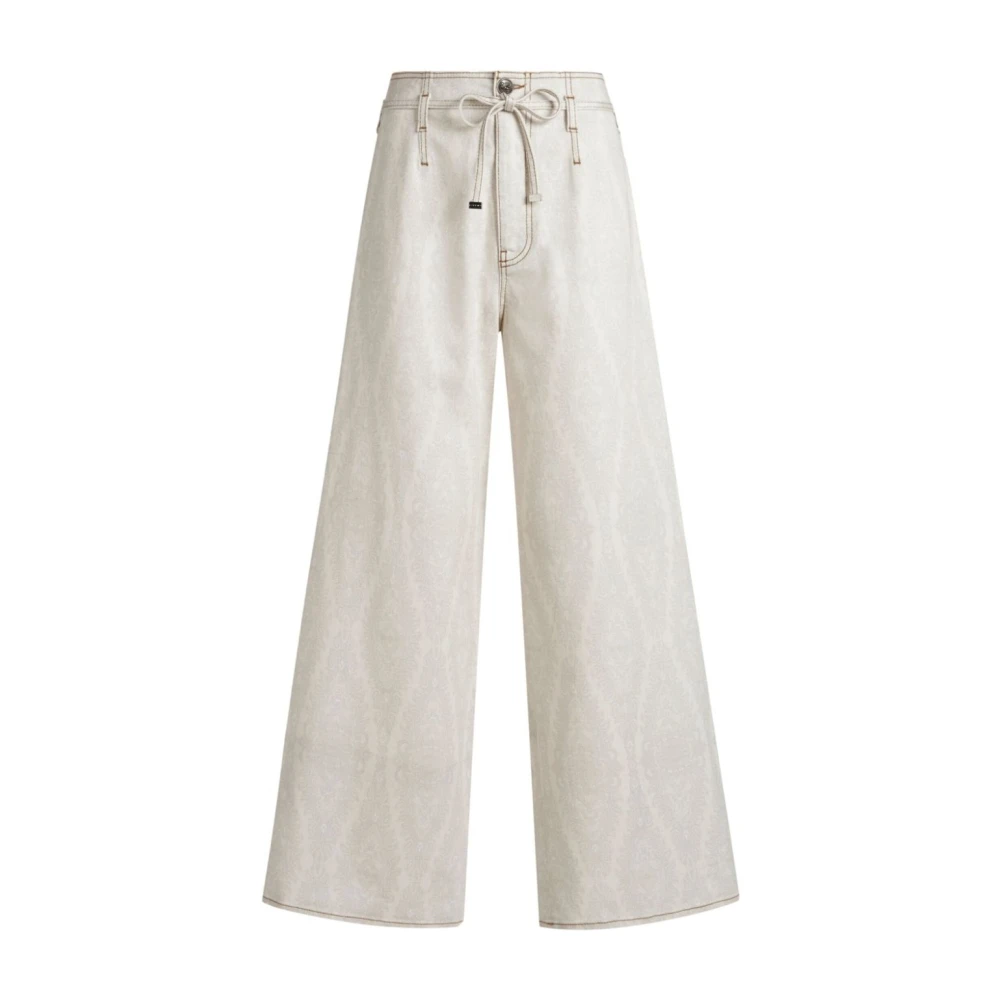 Etro Women's Beige Wide Denim Trousers - Wide Trousers - W26 - Trousers