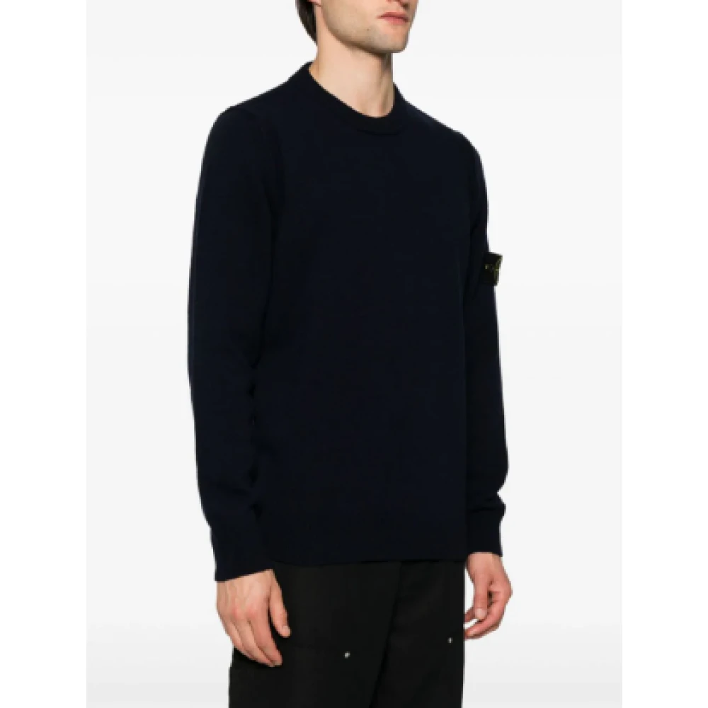 Stone Island Blauwe Wollen Crew Neck Trui Blue Heren
