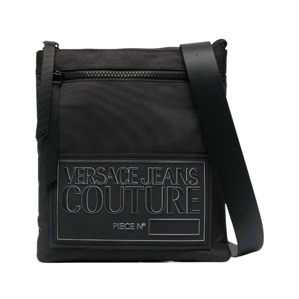 Versace Jeans Couture Svart Axelremsväska med Logo-Patch Black, Herr