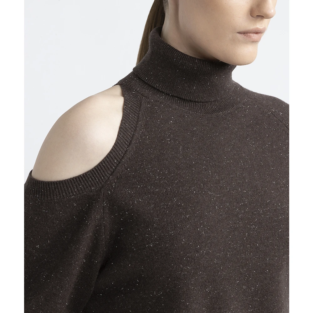 PESERICO Wol kasjmier en lurex vest Brown Dames