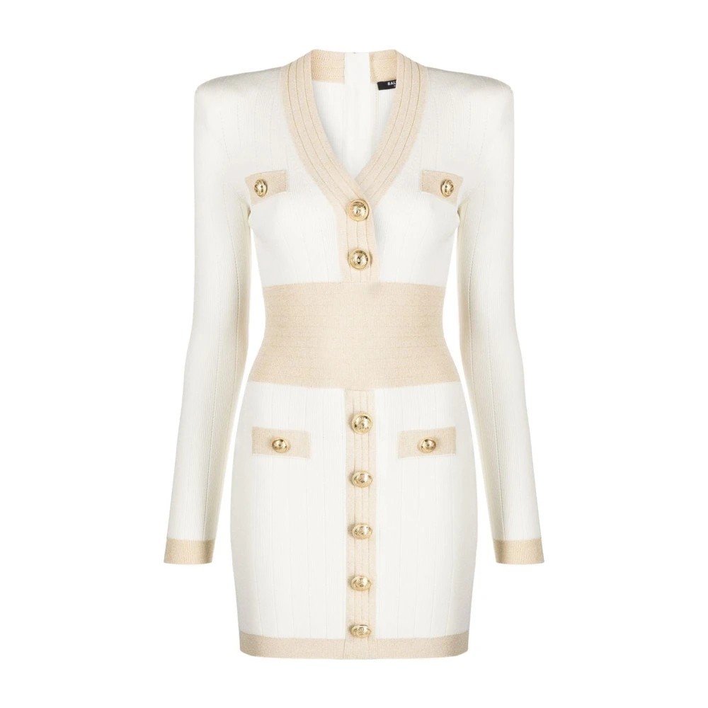 Balmain Women's Beige Golden Edge Knit Dress In - Knitted Dresses - Xl - Dresses