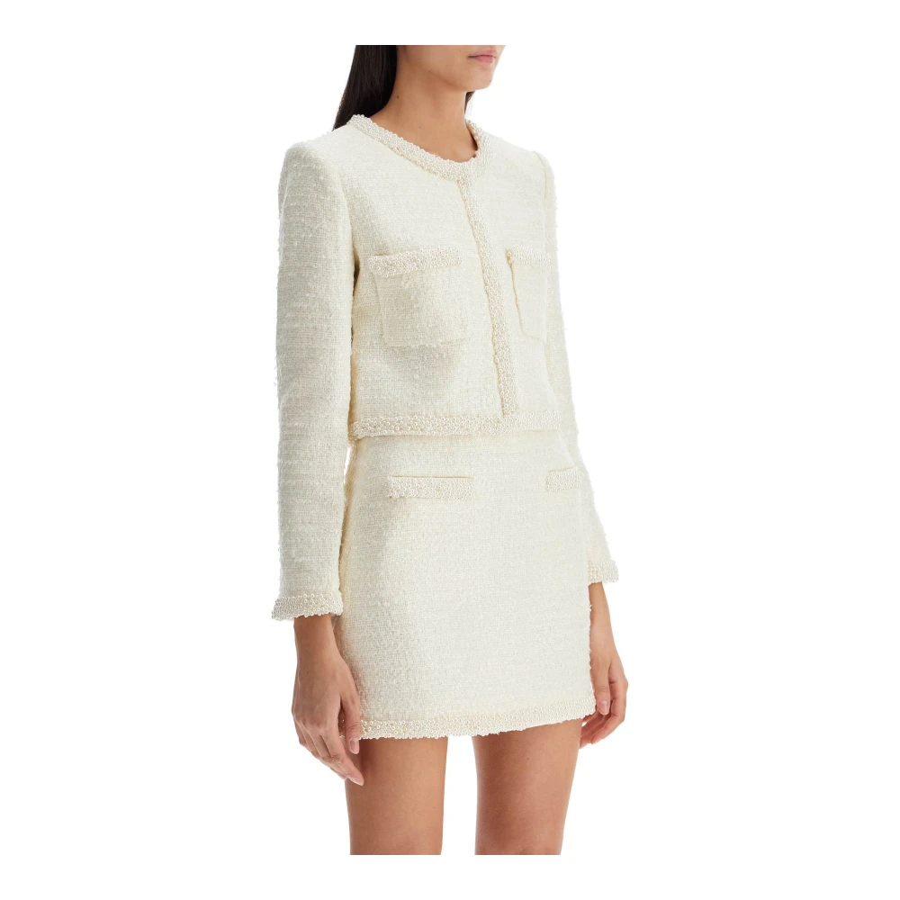Self Portrait Bouclé Jas met Parels White Dames