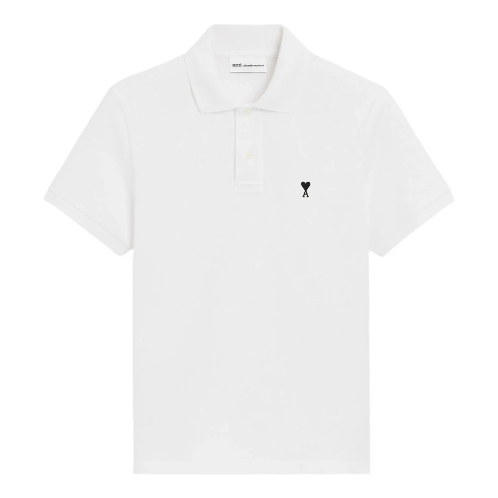 Ami Paris Men's White Polo Shirts, 2XL, Contrasted De Coeur Polo