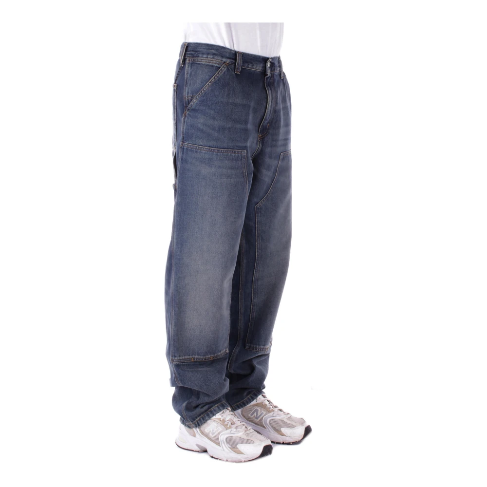 Carhartt WIP Logo Jeans met knoopsluiting Blue Heren