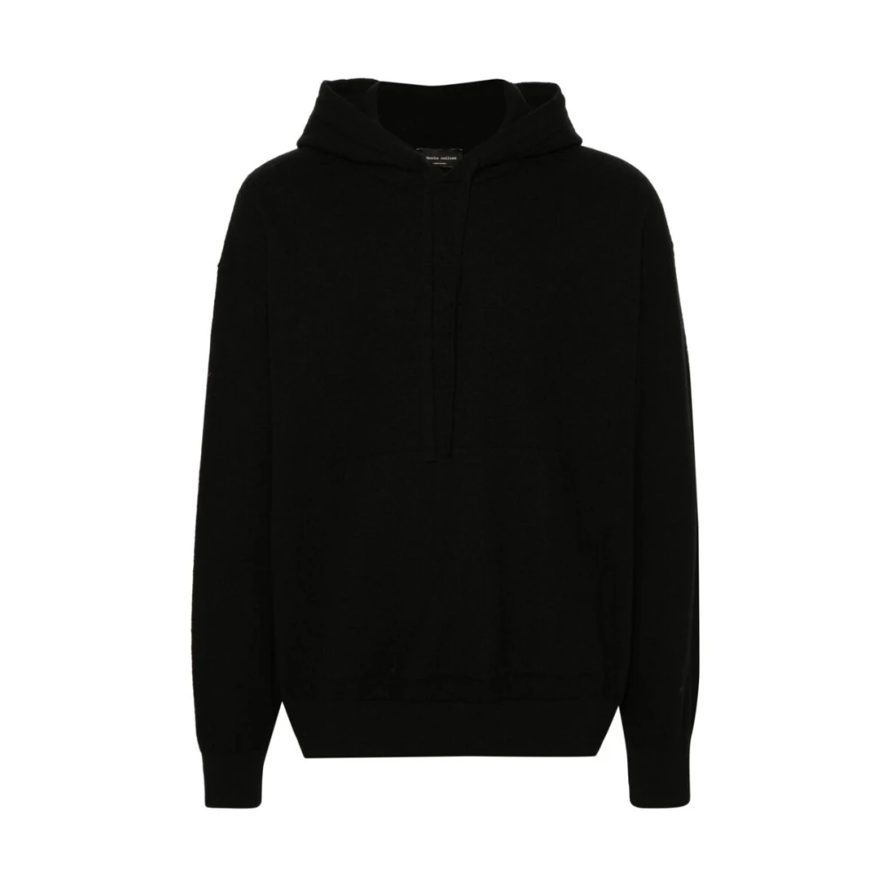 Roberto Collina Zwarte Merinowol Hoodie Trui Black Heren