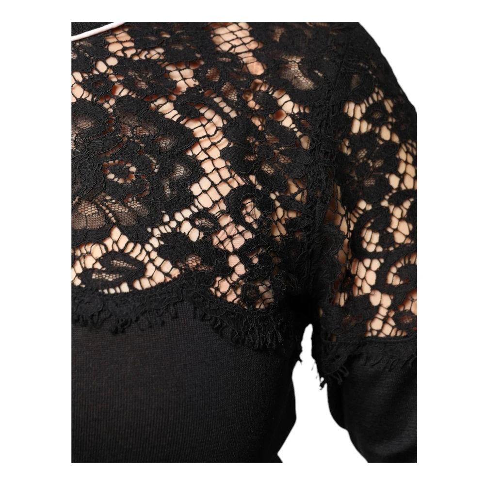 Dolce & Gabbana Zwarte Bloemenkant Zijden Blousetop Black Dames