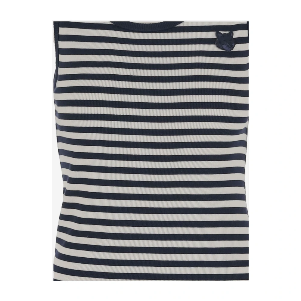 Maison Kitsuné Gestreepte Katoenen Tanktop Blue Dames