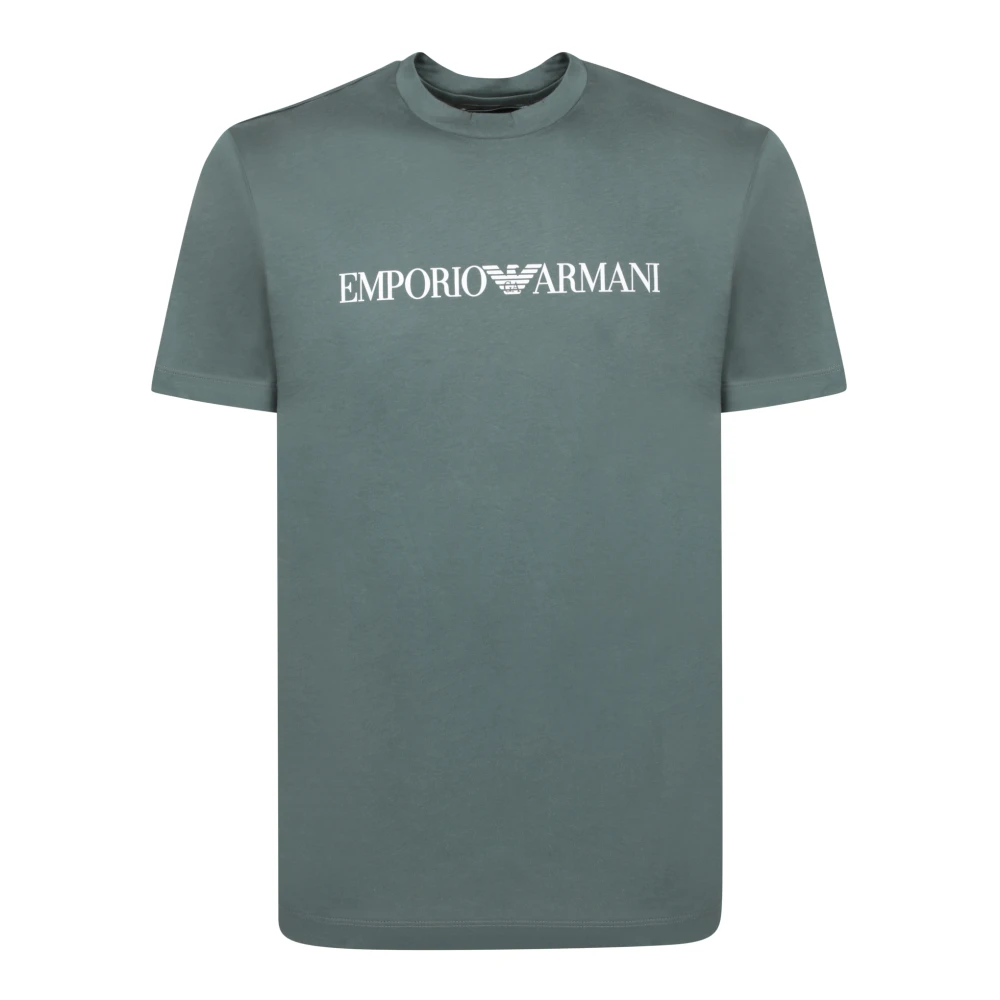 Emporio Armani Minimalistisch Logo T-shirt in Stoffig Groen Green Heren