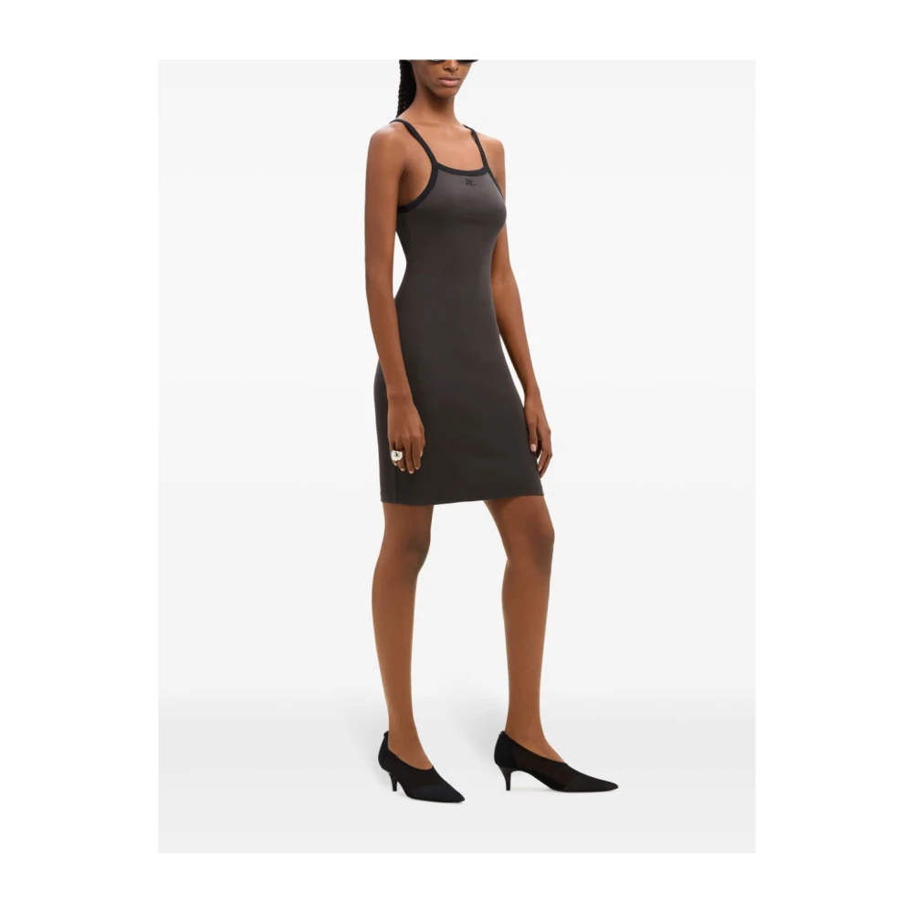 Courrèges Bruine Katoenen Jurk met Logopatch Brown Dames