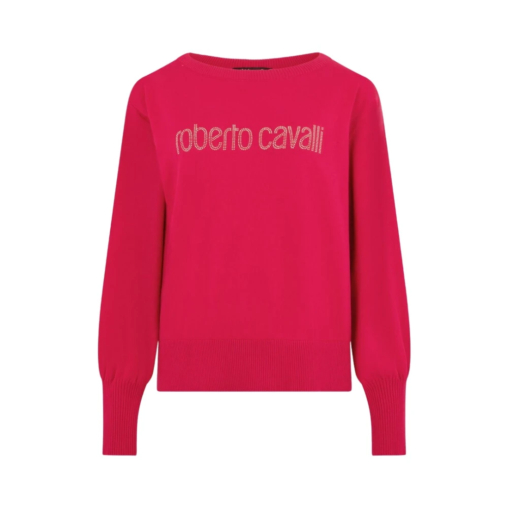 Roberto Cavalli Jumper With Crystal Logo - Female - Round-Neck Knitwear - Red - L - Knitwear
