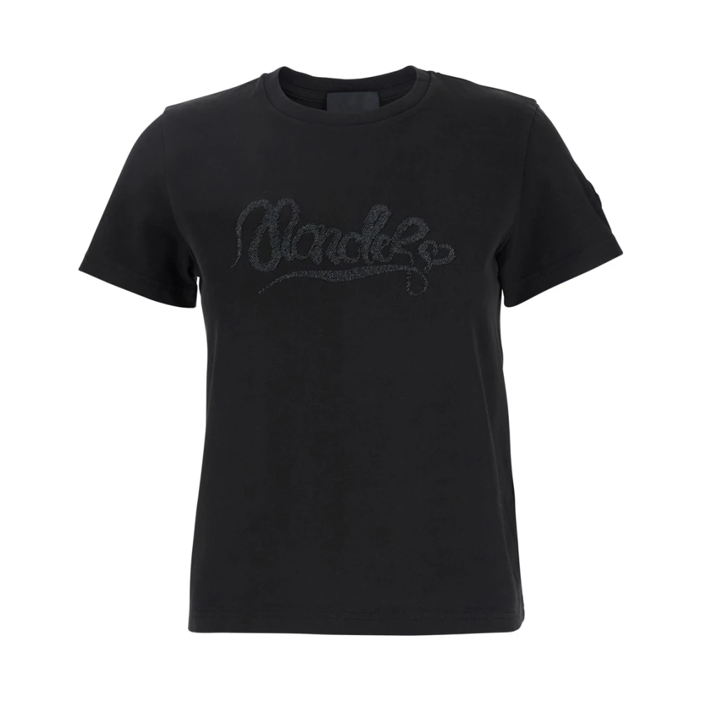 Moncler Zwart Logo Geborduurd Katoenen T-shirt Vrouw Black Dames