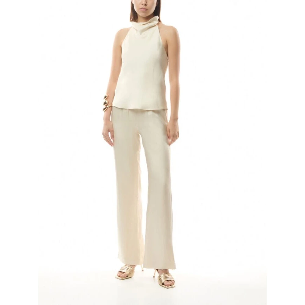 Anine Bing Beige Zijden Aden Broek met Satijnen Afwerking Beige Dames