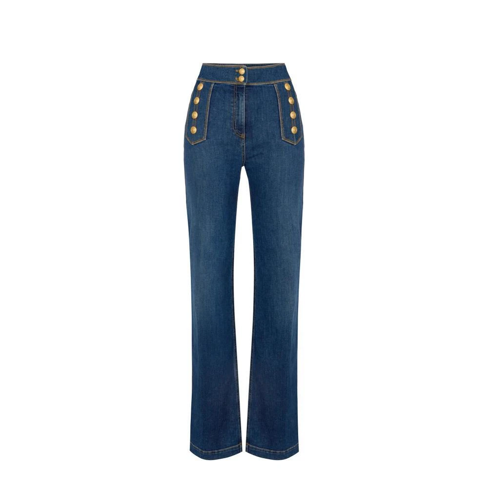 Elisabetta Franchi Blue Bootcut Jeans, Female, W29, Palazzo Jeans With Buttons