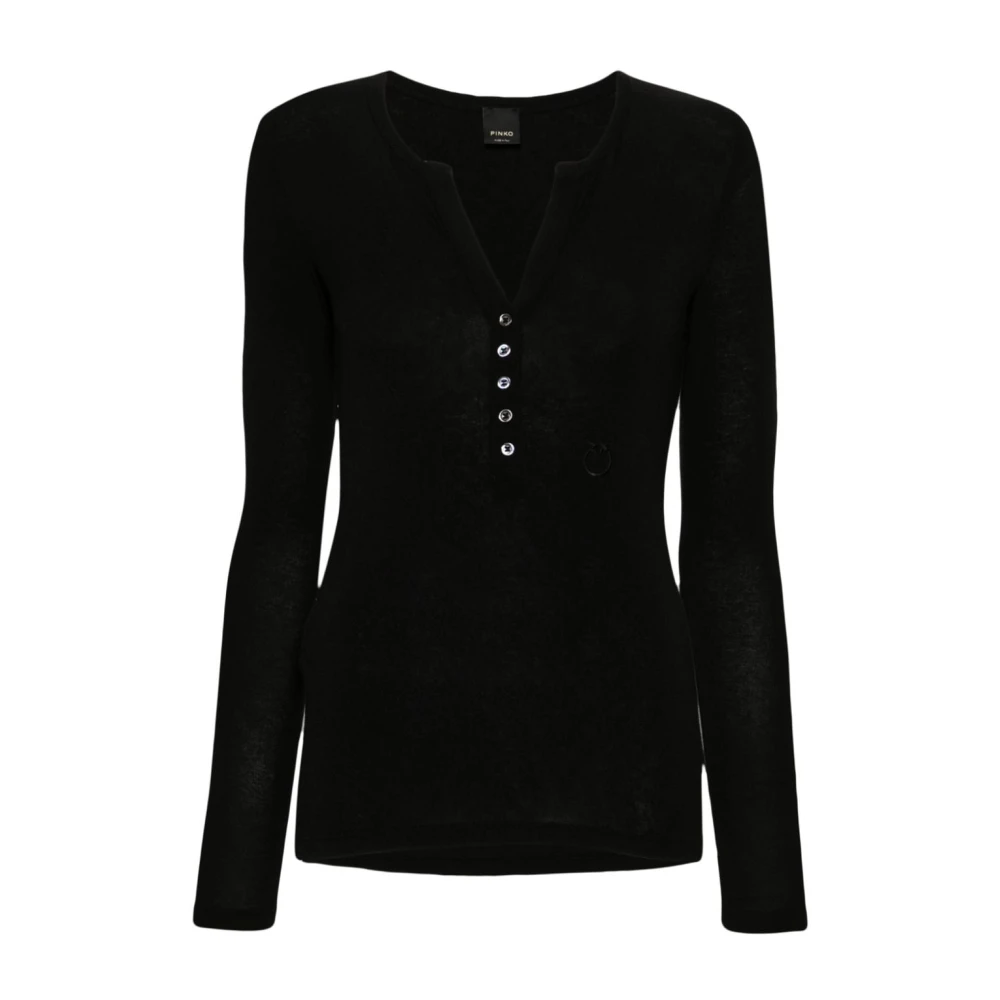 Pinko Zwarte V-hals Sweater Love Birds Geborduurd Black Dames