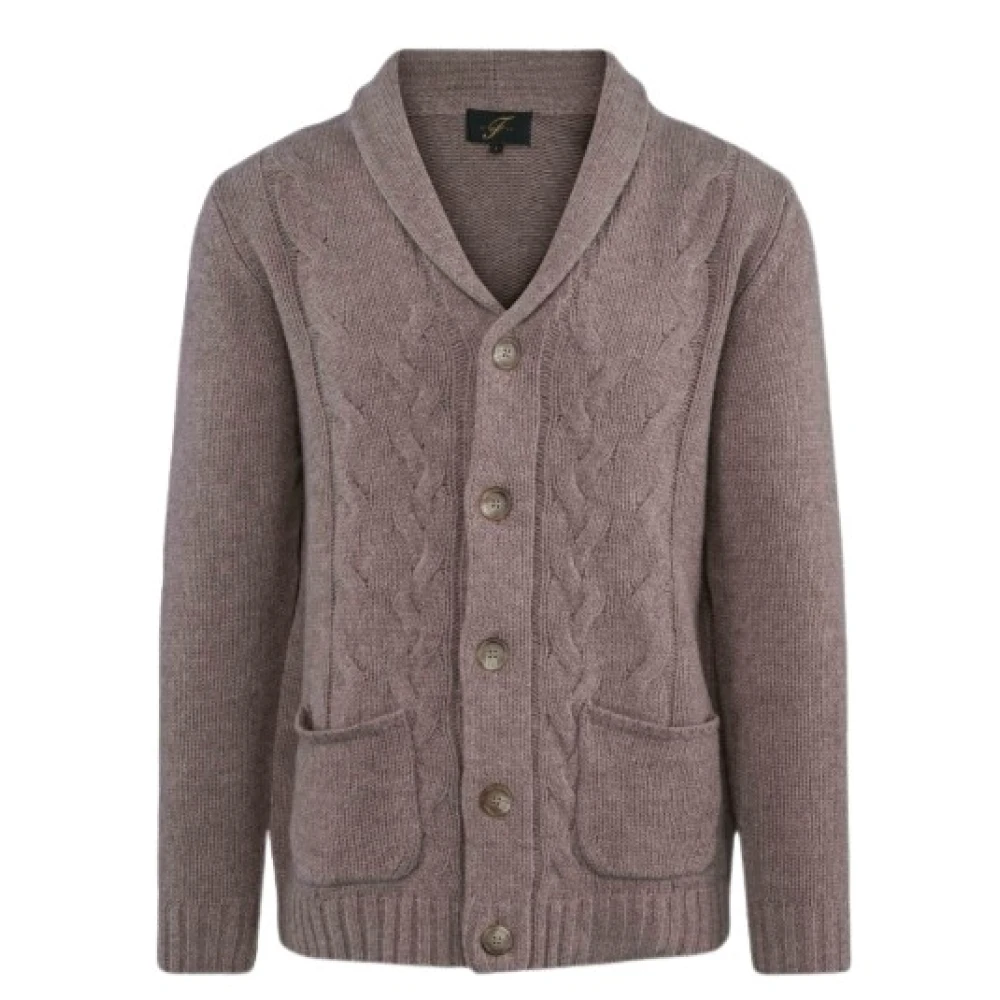 Brun Strikket Cardigan med Flettedetaljer