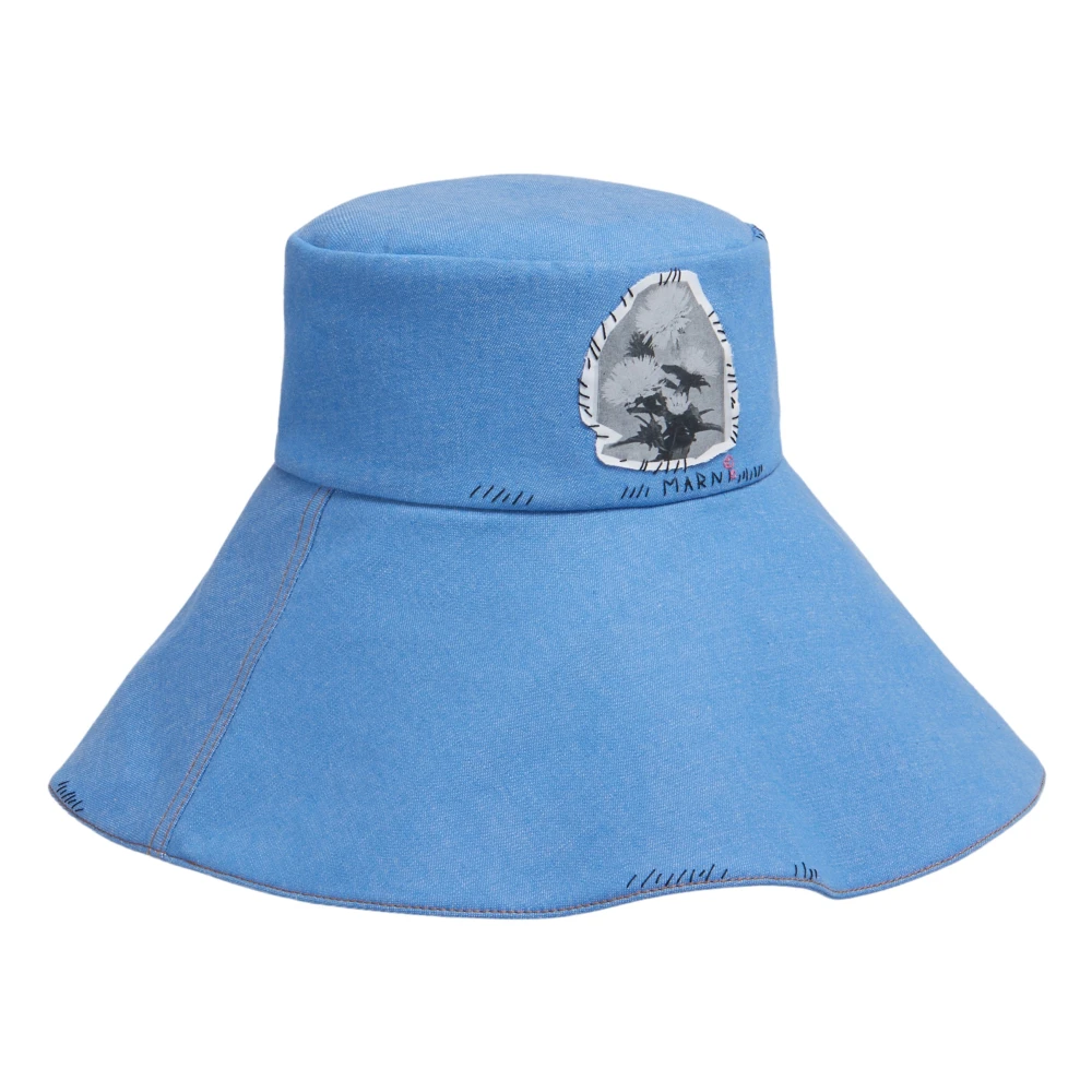 Marni Denim bucket hat met mending Blue Dames