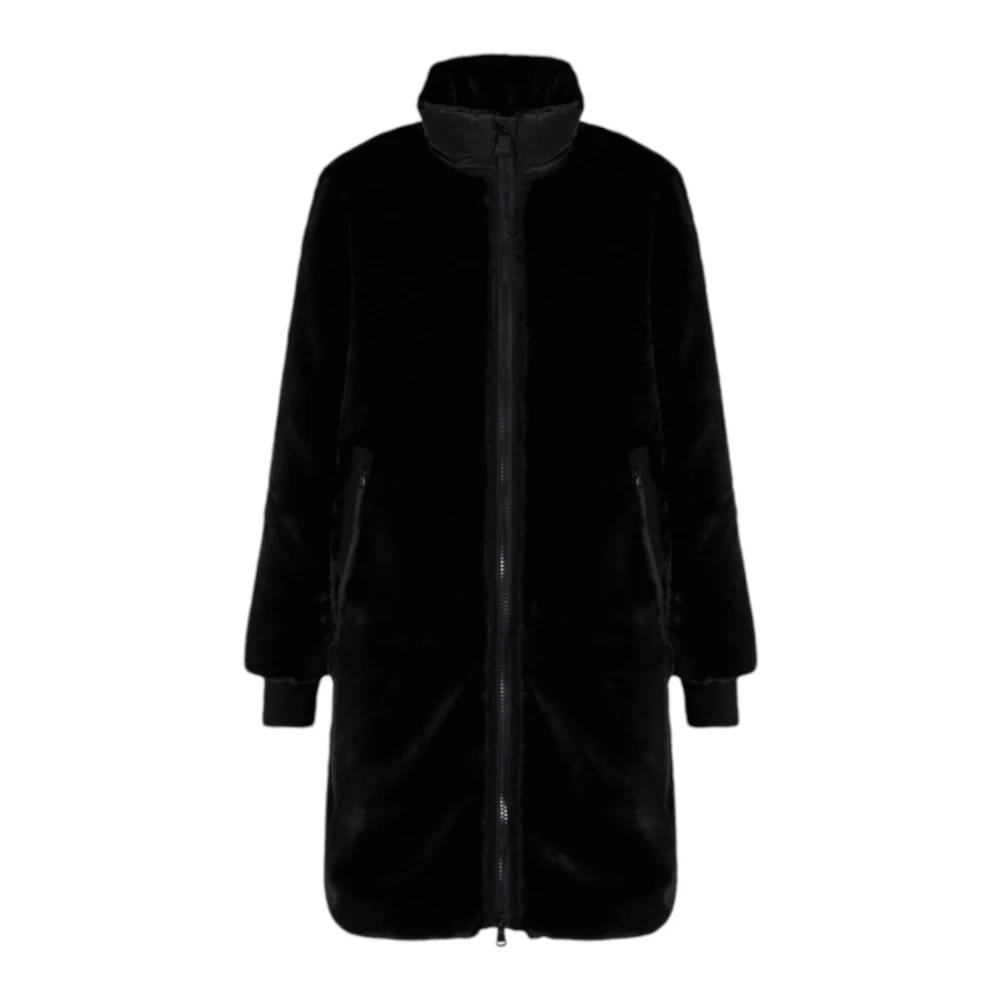 Emporio Armani EA7 Hoge hals bontjas zwart rits Black Dames