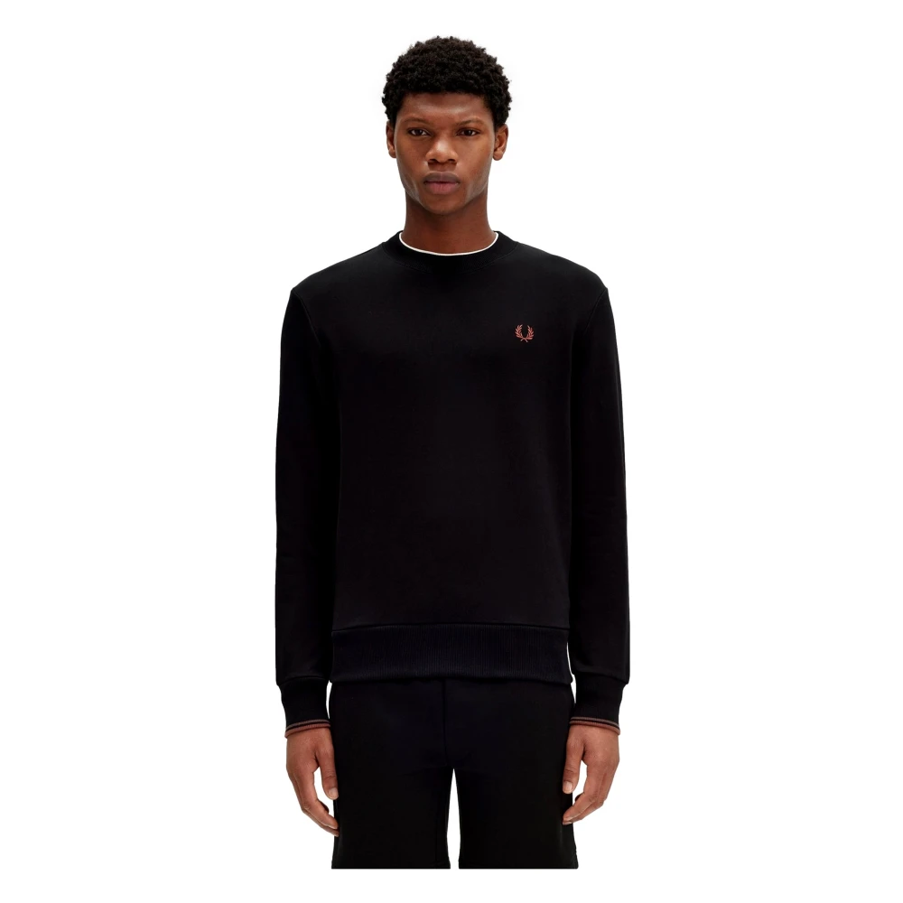 Fred Perry Zwarte Geborduurde Logo Ronde Hals Sweatshirt Black Heren