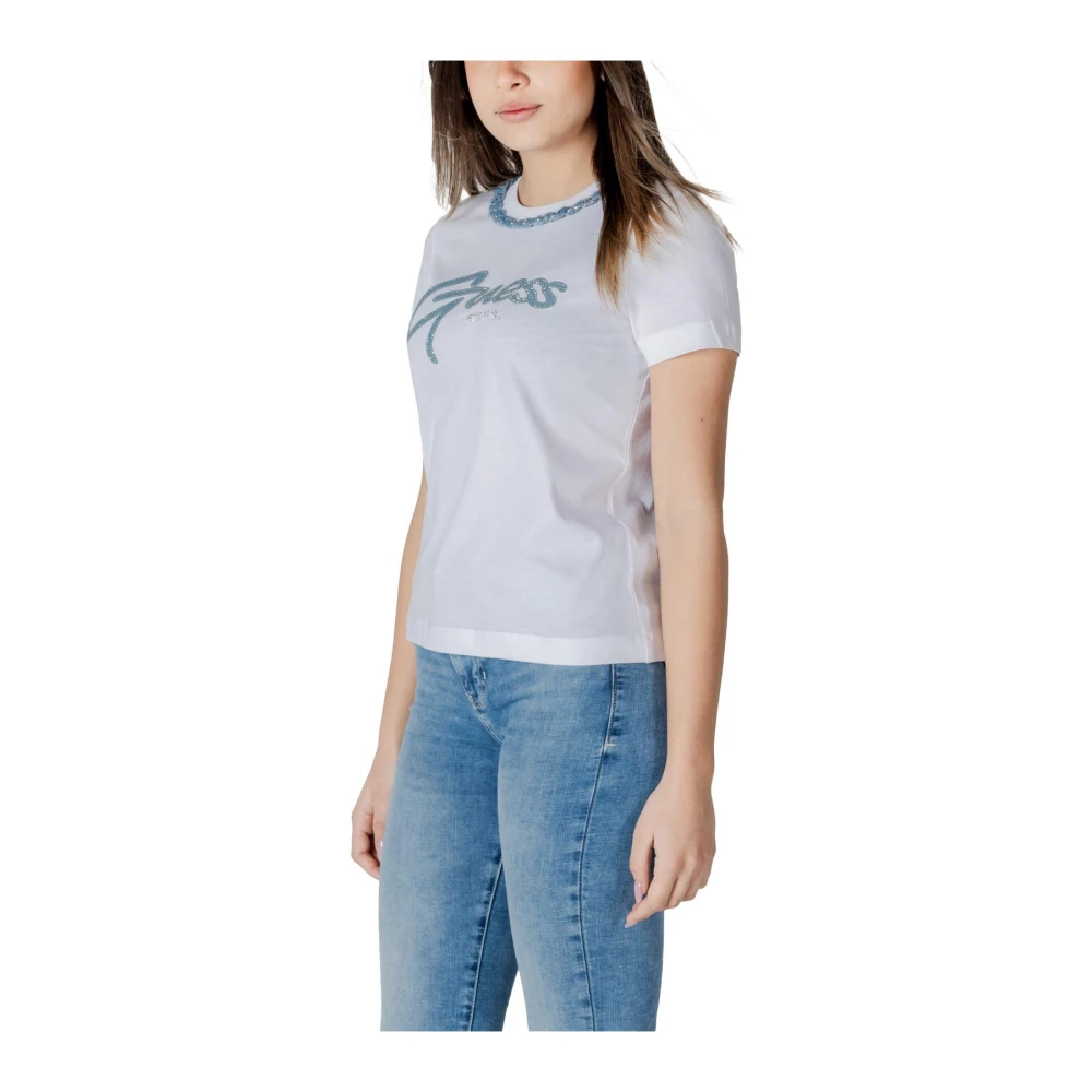 Guess Stijlvol Bedrukt Katoenen T-shirt White Dames