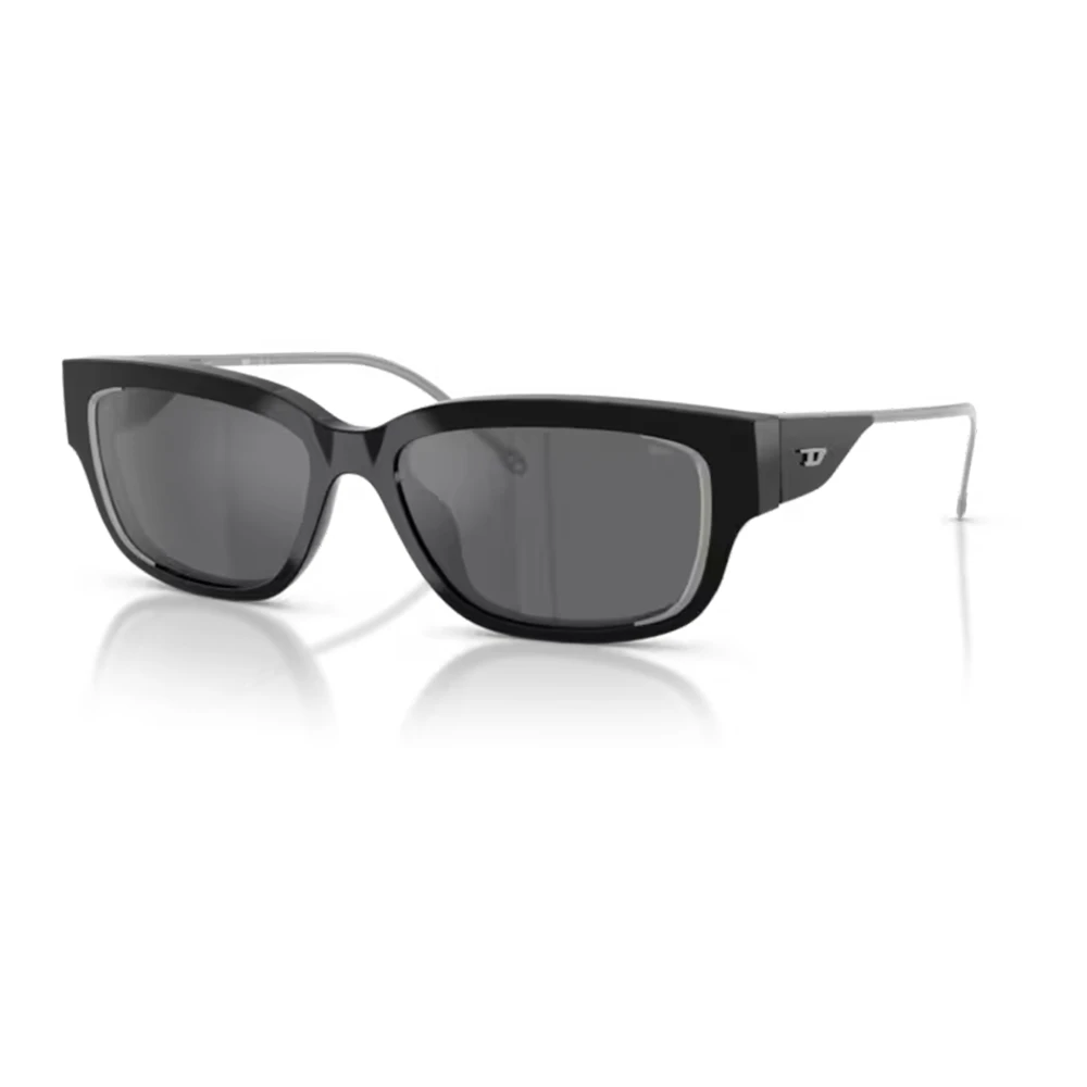 Diesel Unisex Black Sunglasses,, Glossy Sunglasses With Mirror Grey Medium
