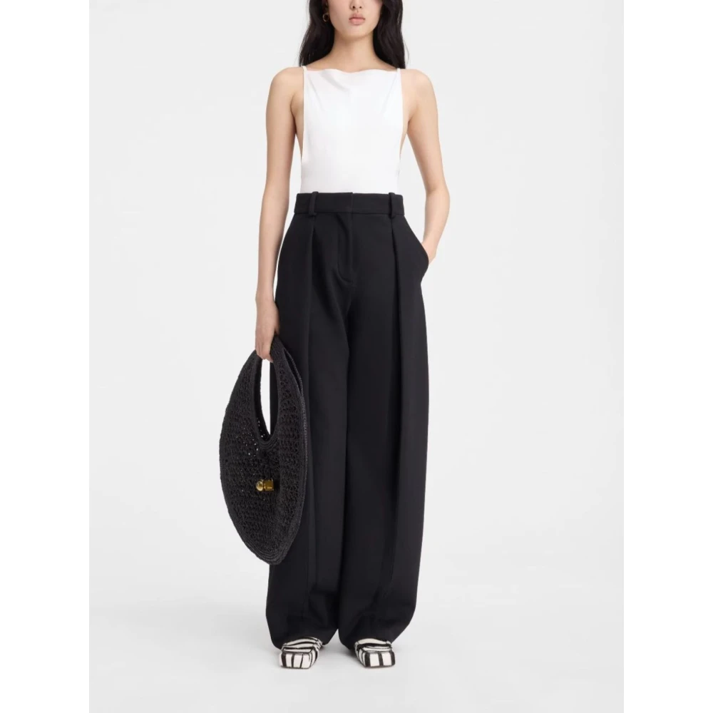Jacquemus Hoge taille wijde pijpen broek met unieke details Black Dames