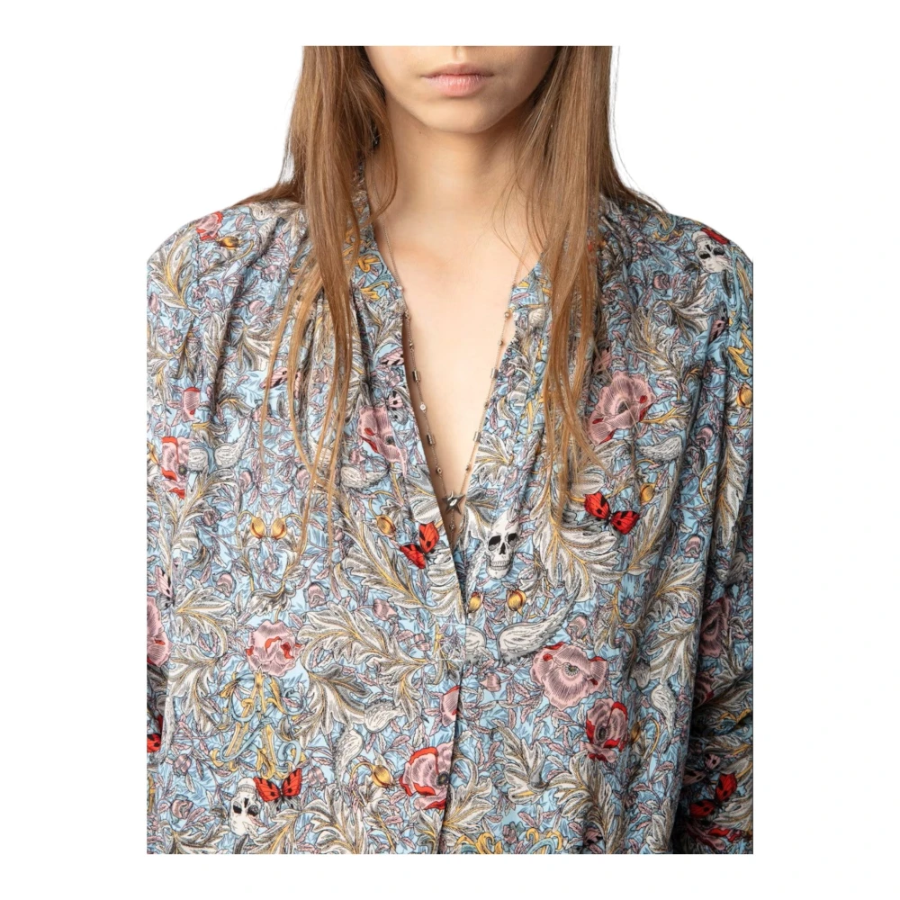 Zadig & Voltaire Blauwe Bloemenprint Viscose Blouse Multicolor Dames
