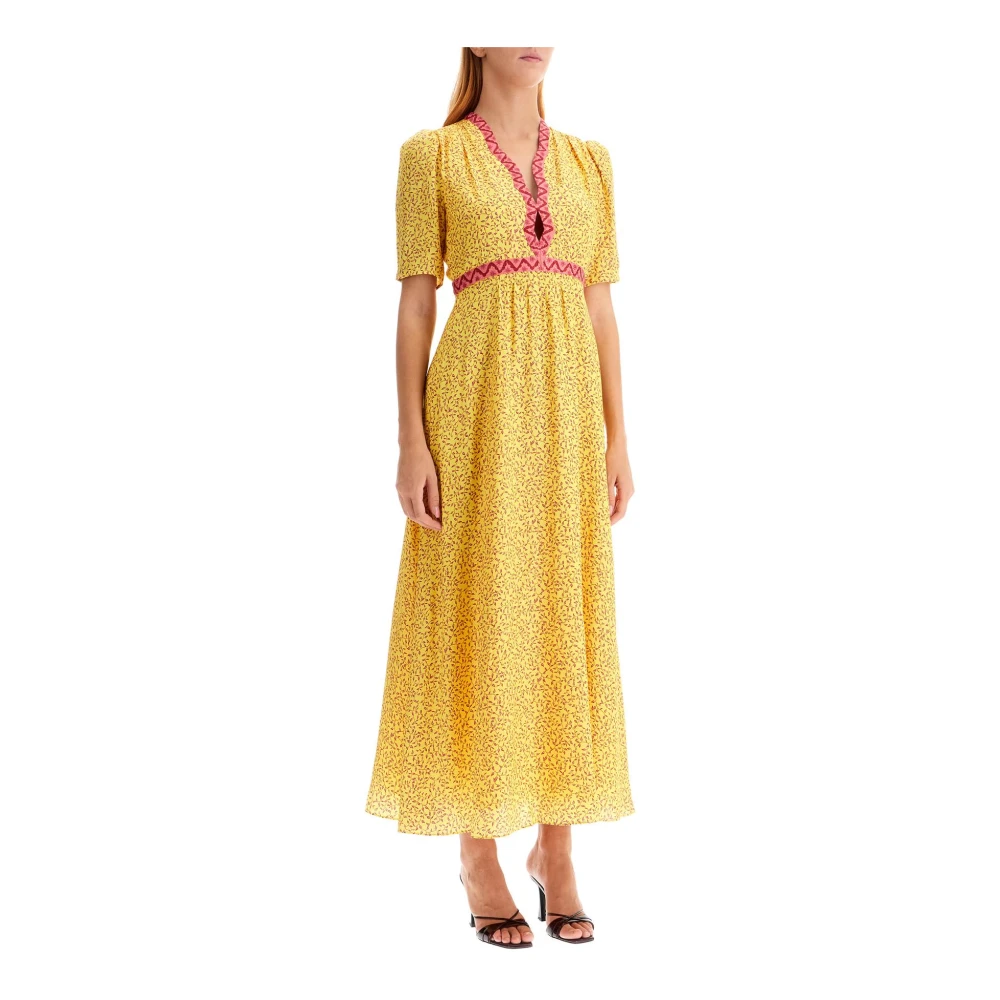 Saloni Ambra Sunrise Jacquard Zijden Midi Jurk Yellow Dames