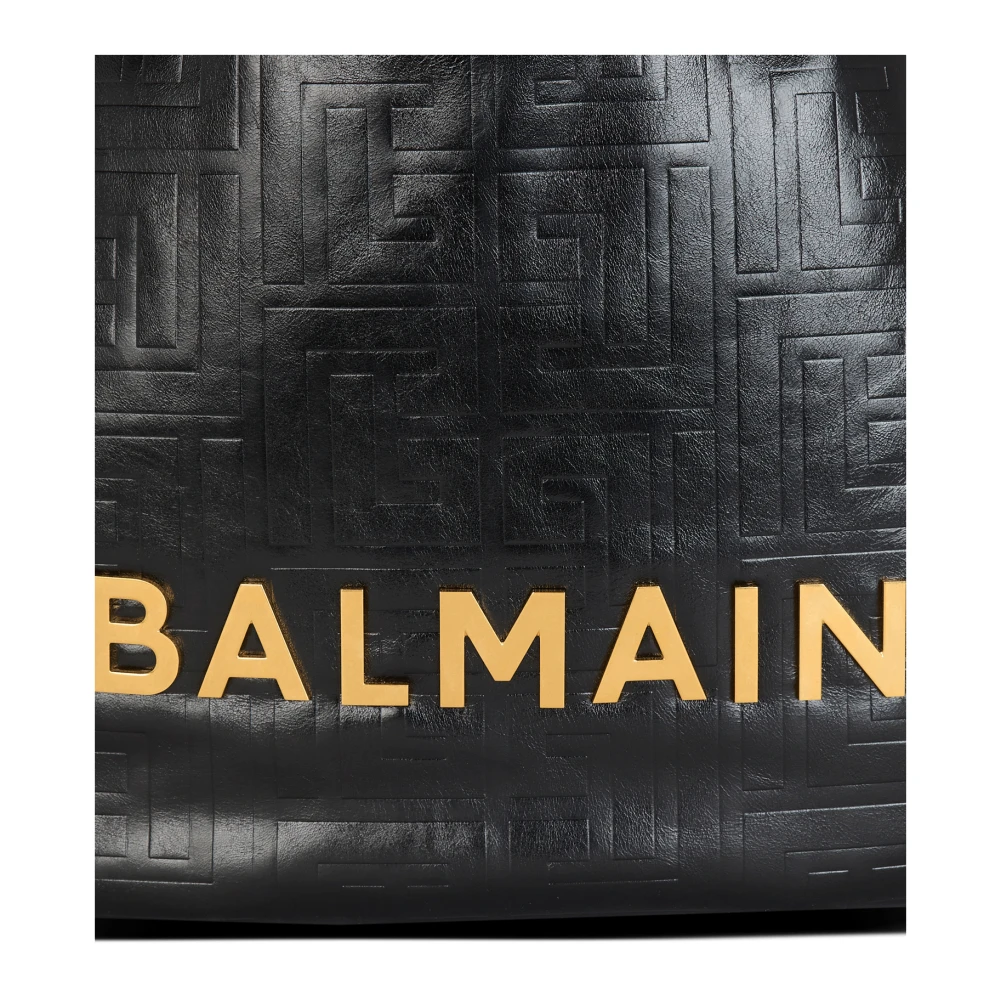 Balmain Grote 1945 Soft Hobo tas in reliëf gekreukt kalfsleer met een PB Labyrint monogram Black Dames