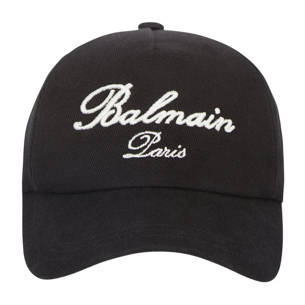 Balmain Katoenen pet met Handtekening borduursel Black Heren