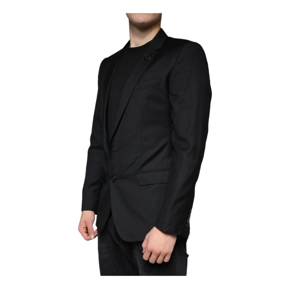 Dolce & Gabbana Zwarte Slim Fit Blazer Martini Stijl Black Heren