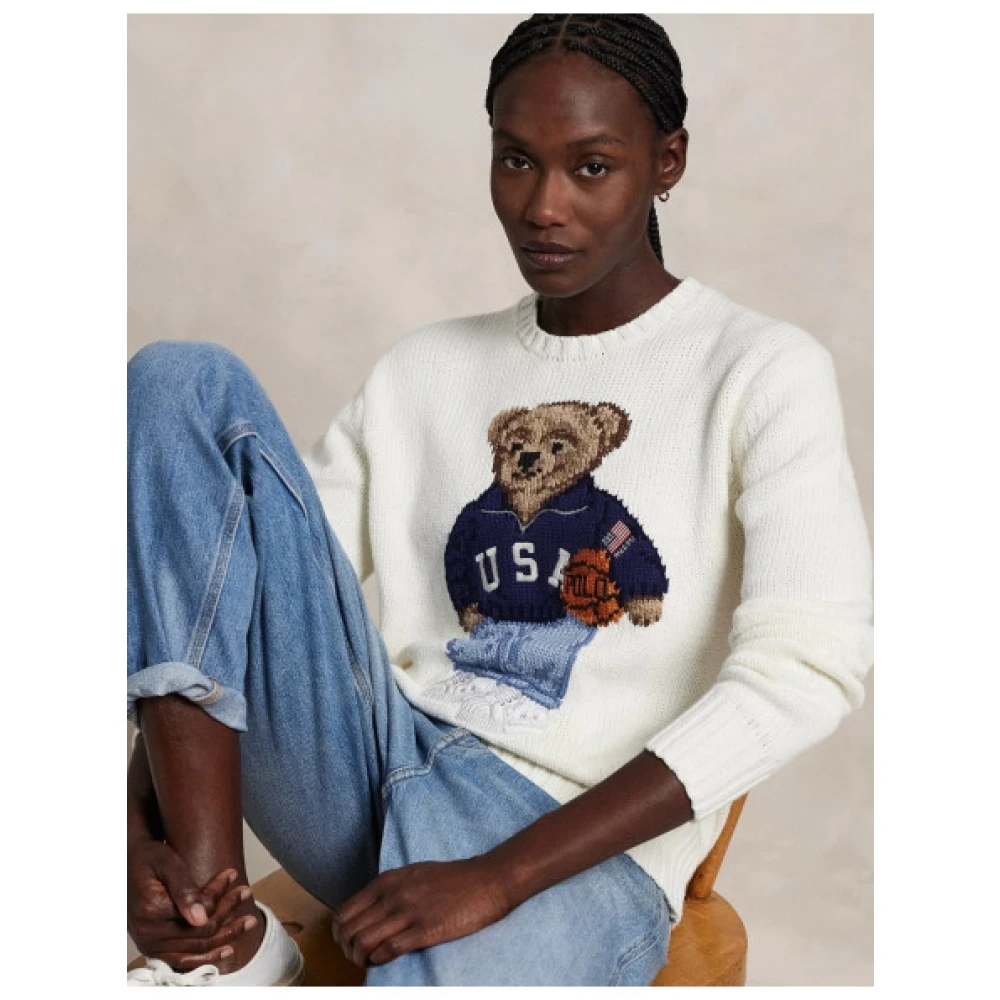 Polo Ralph Lauren Polo Bear Katoen Linnen Trui White Dames