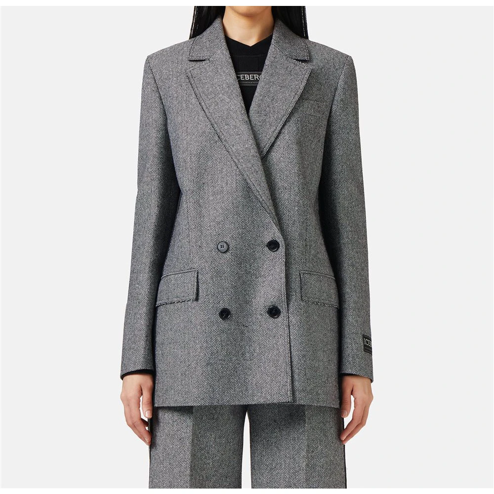 Iceberg Double-breasted jas in wolmix met visgraatpatroon Gray Dames