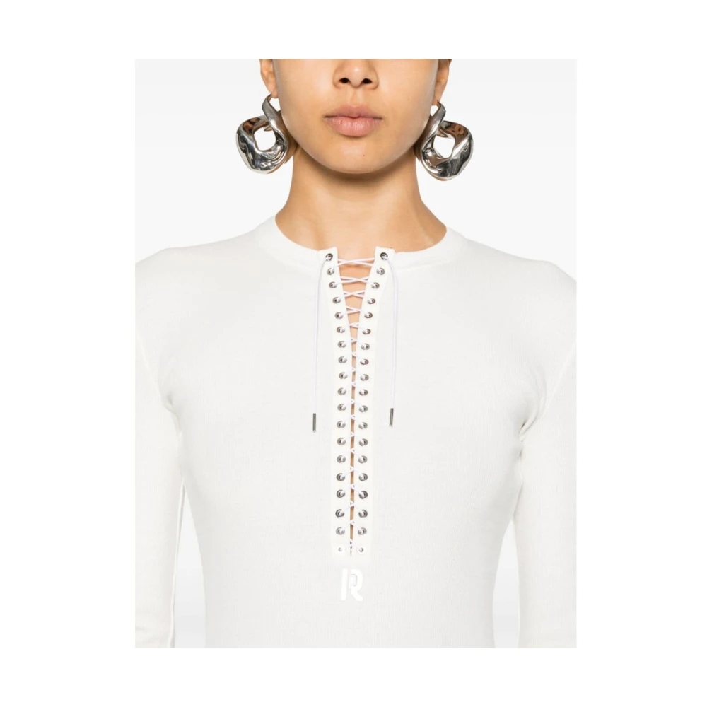 Paco Rabanne Off-White Geribbeld Katoenen T-shirt White Dames