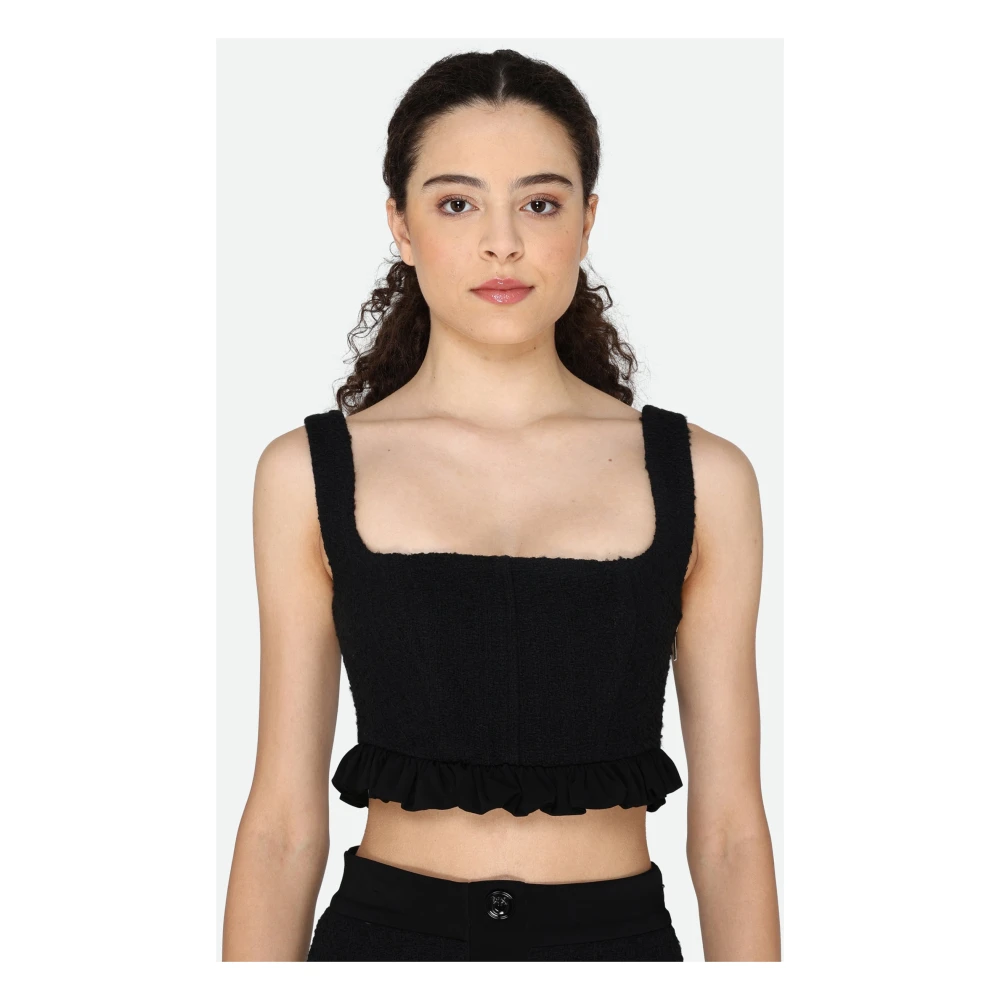 pinko Zwarte Basic Top met Zijrits Black Dames