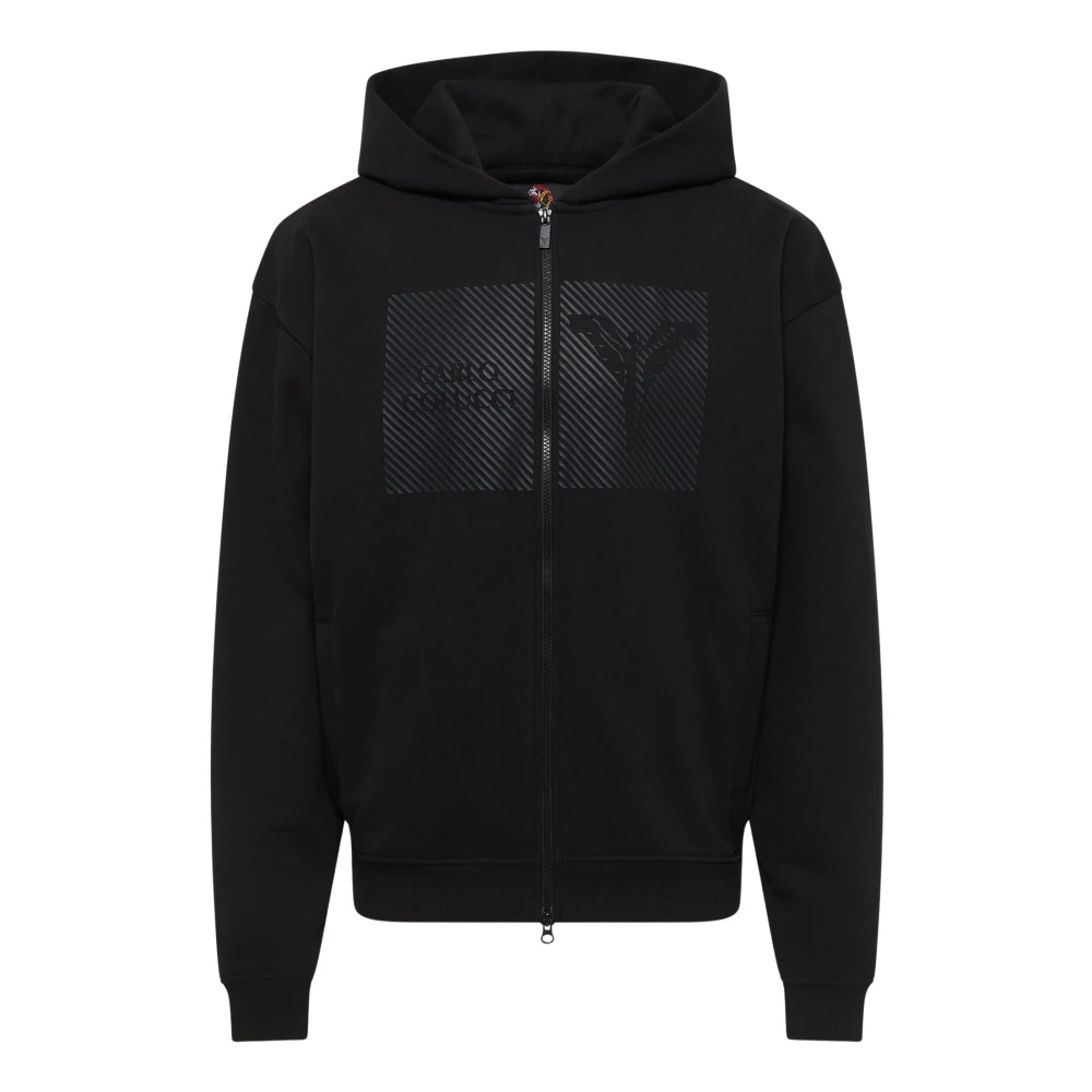 Carlo Colucci Men's Black Minimalist Zip Sweat Jacket - Zip-Throughs - L - Sweatshirts & Hoodies