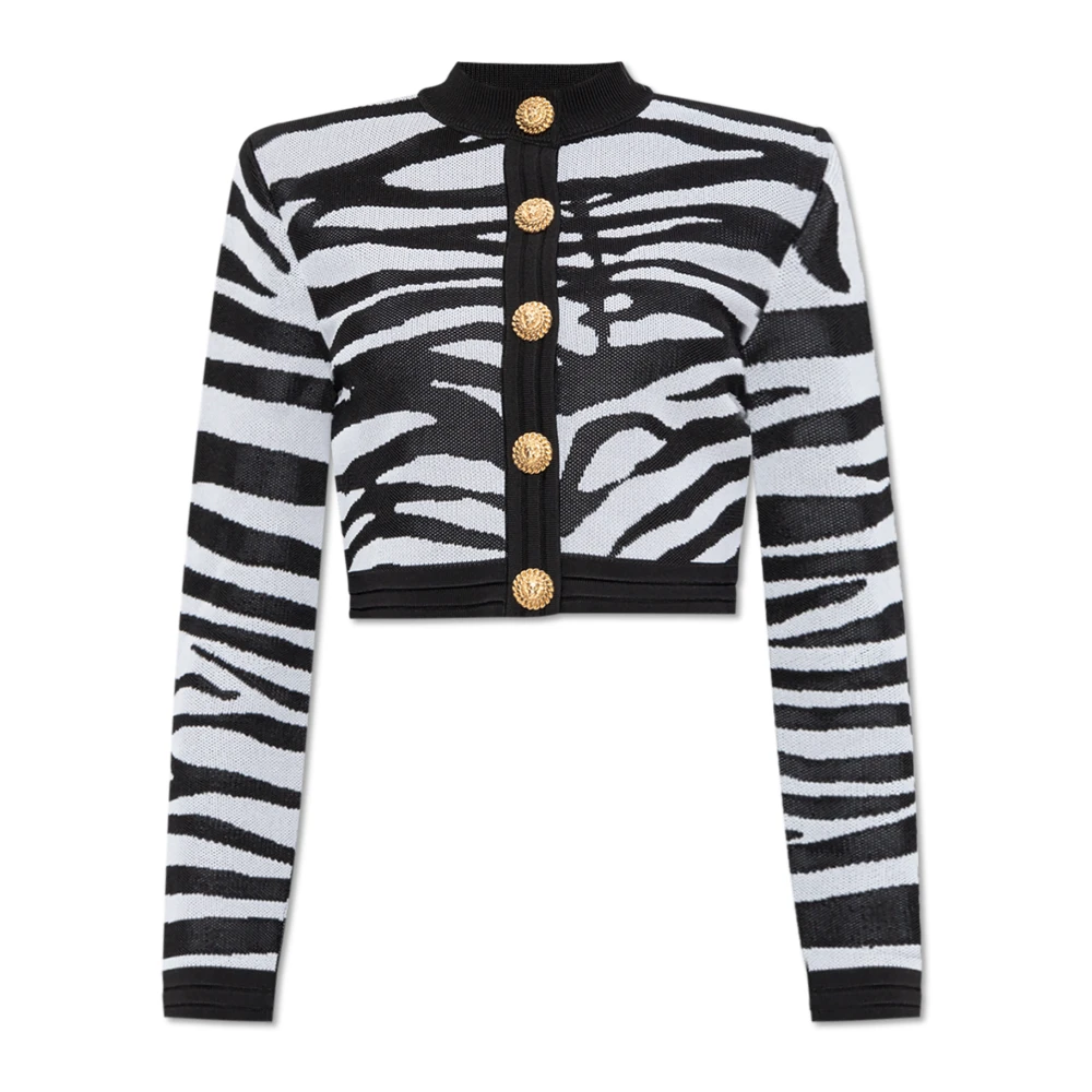 Balmain Cardigan met dierenprint Black Dames