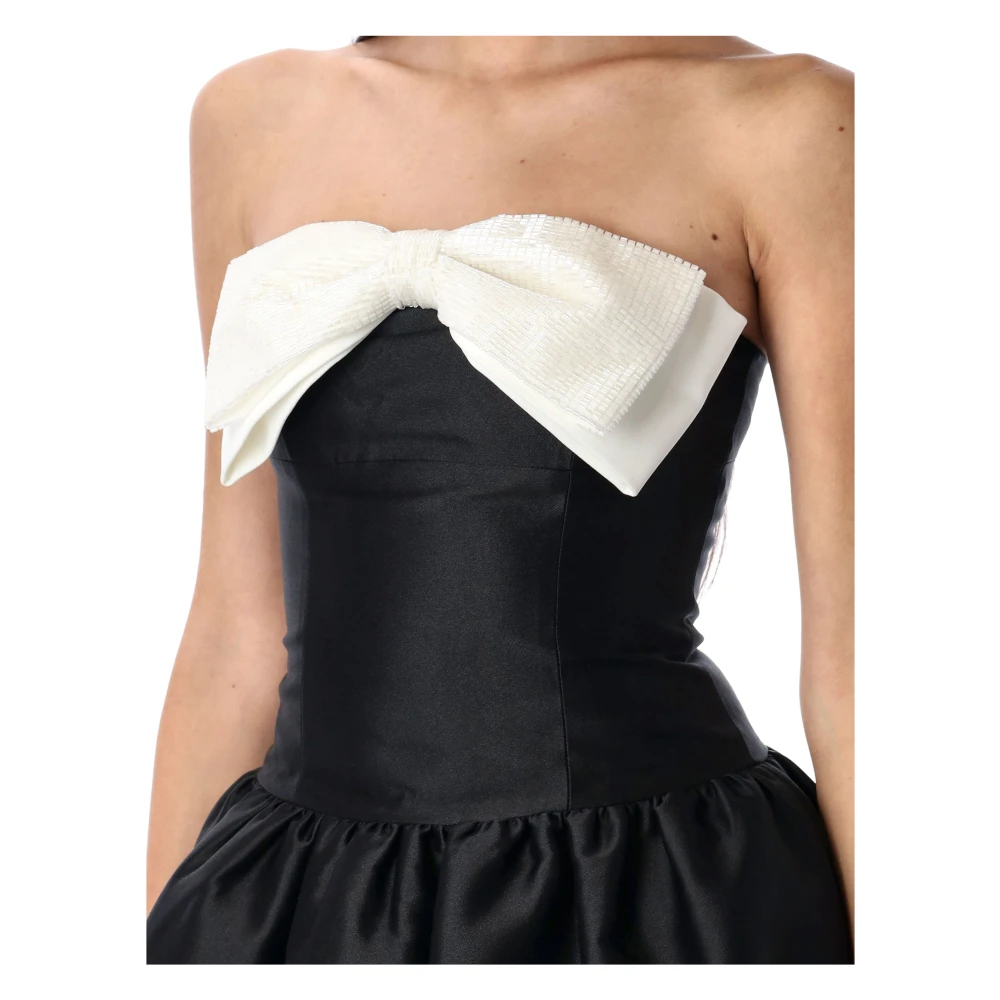 Self Portrait Zwarte Strik Midi Jurk met Kralenversieringen Black Dames