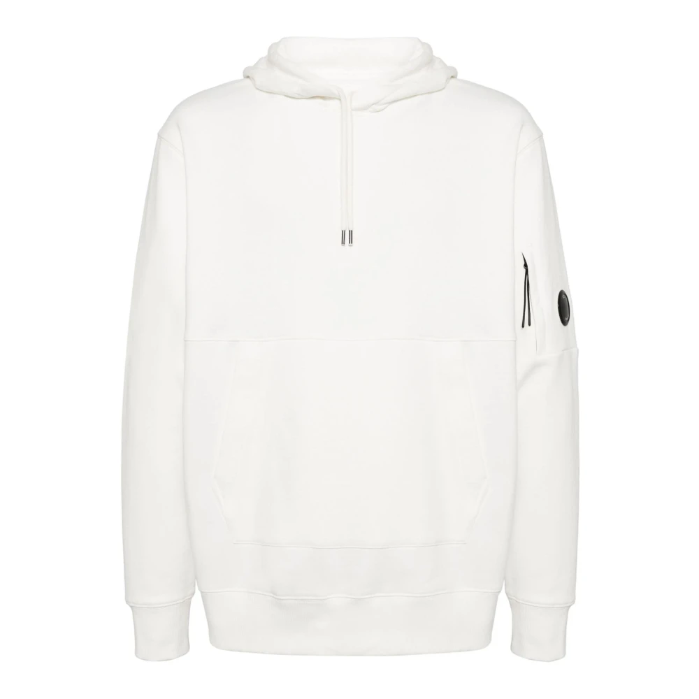 C.p. Company Men's White Hooded Fleece With Diagonal Lens