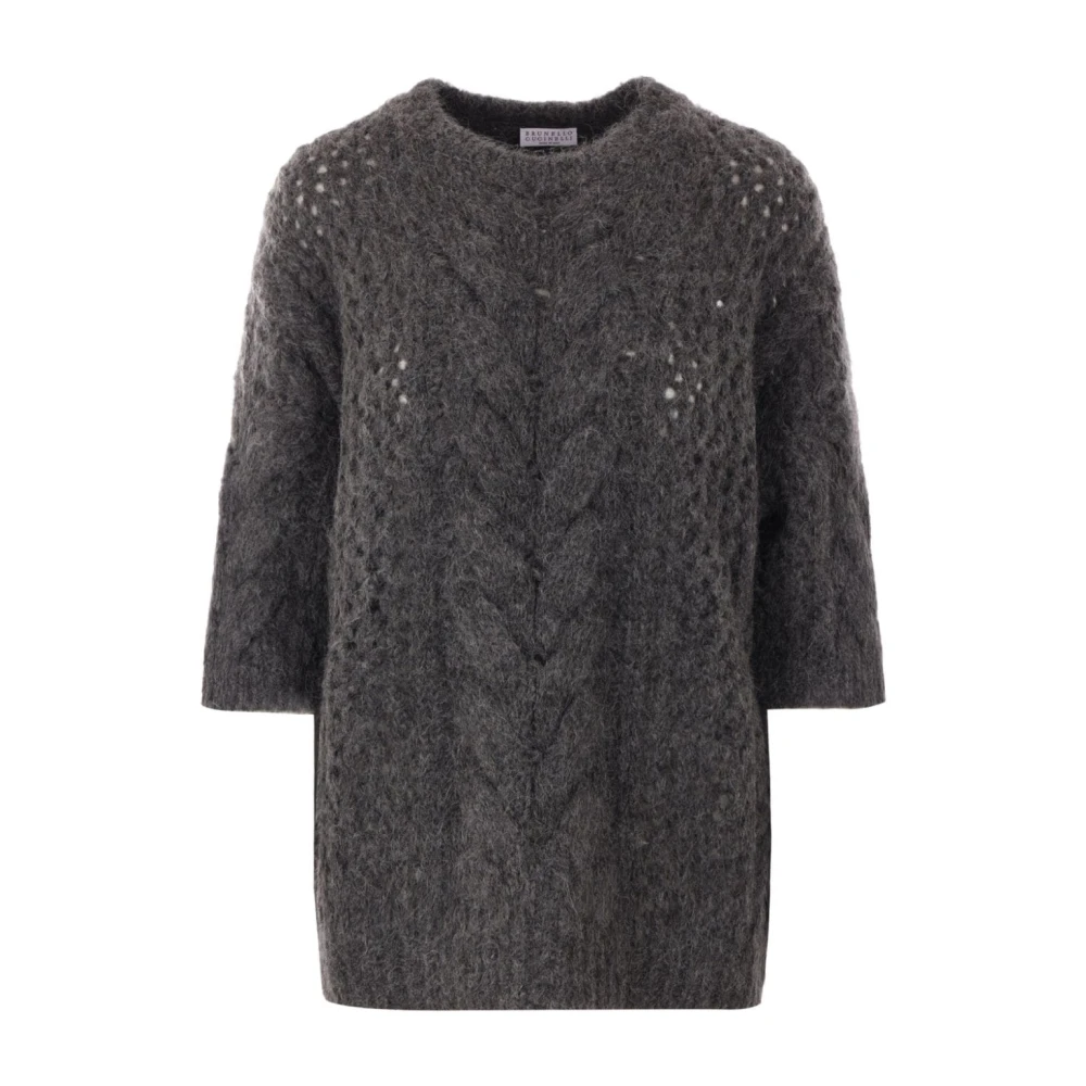BRUNELLO CUCINELLI Grijze Gebreide Crewneck Sweater Gray Dames