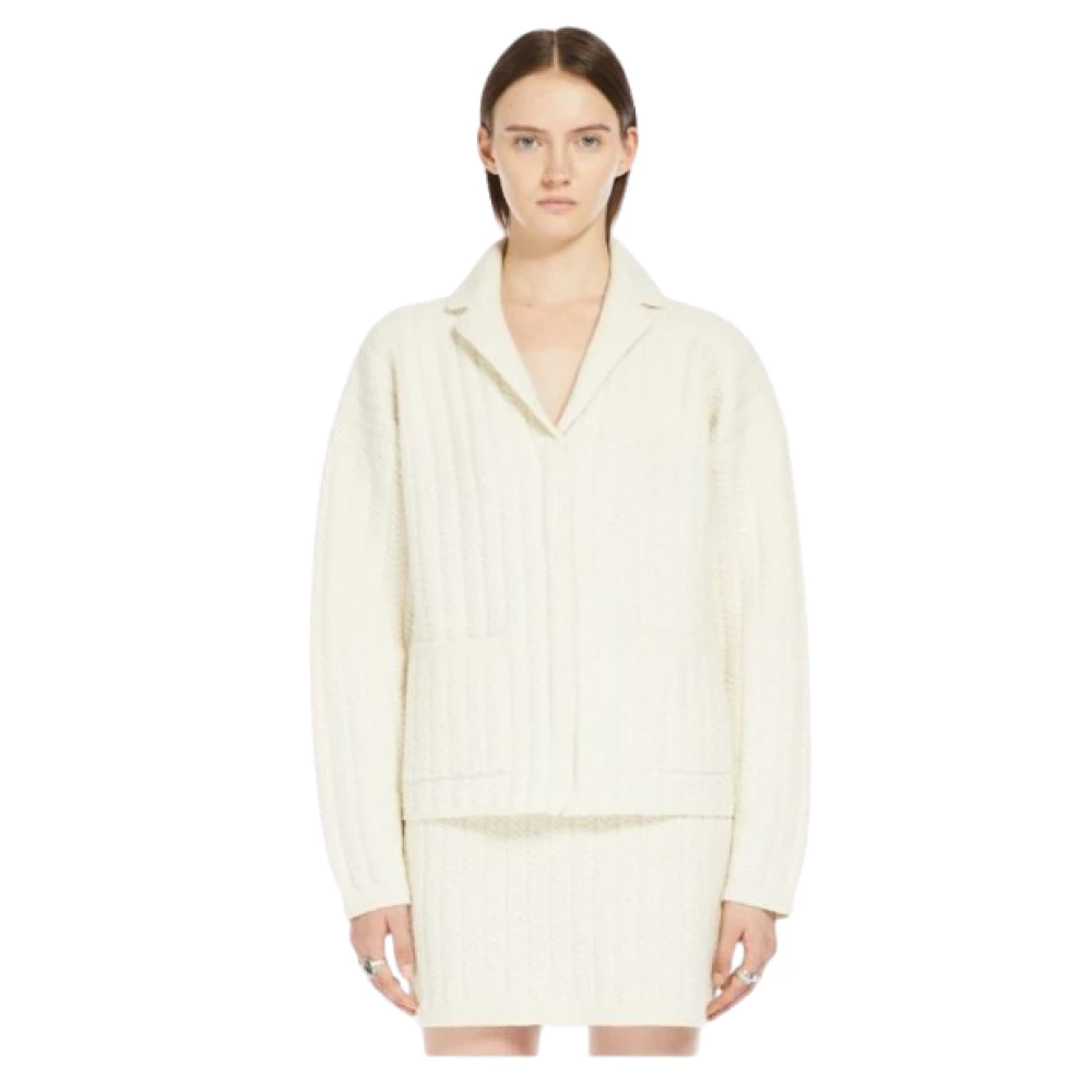 SPORTMAX Ritssluiting Gebreide Trui Ivoor Beige Dames